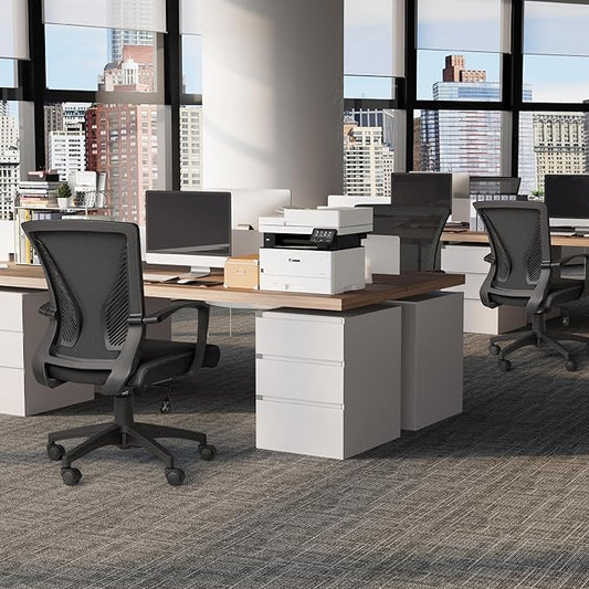 Furmax Office Chair Ergonomic Computer Desk Mesh Chair Mid Back Swivel Lumbar Support with Armrest (2, Black)