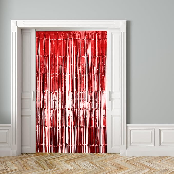 2 Pack Red Fringe Backdrop, Red Streamers Backdrop Curtains, Party Decorations Supplies for Birthday, Holidays, Parties, Christmas, Halloween & More