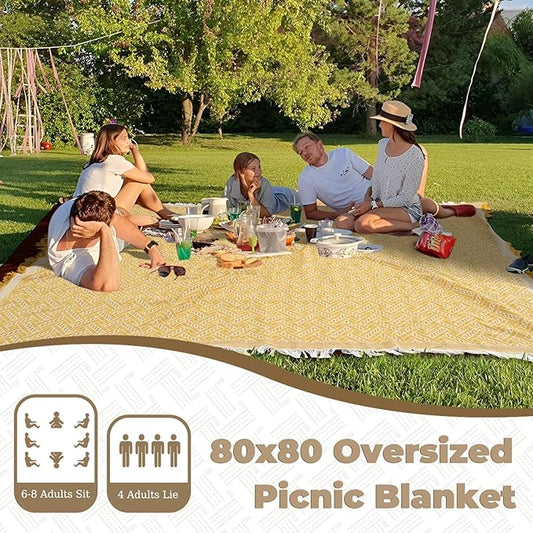 Genovega 2 in 1 Extra Large 80"* 80" Rug Picnic Waterproof Outdoor Beach Blanket Foldable Camping Mat Summer Camp Equipment Honeymoon Stuff Hawaii Essentials Hunting Accessories Car Set Women Gifts