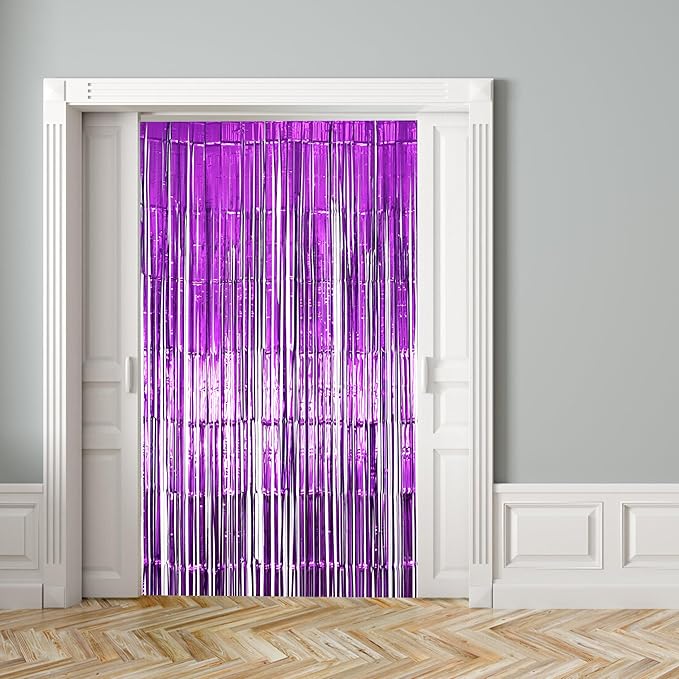 2 Pack Purple Fringe Backdrop Curtains, Purple Streamers Party Backdrop, Party Decorations for Birthday, Holidays, Parties & More