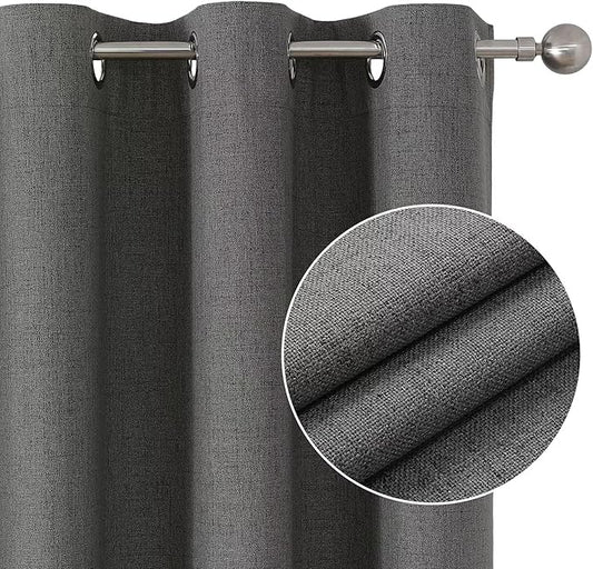 Joydeco Custom Dark Grey Textured Total Blackout Curtain for Bedroom and Living Room. Grommet Textured Thermal Insulated Room Darkening Curtain 1 Panel (Custom Size and Color)