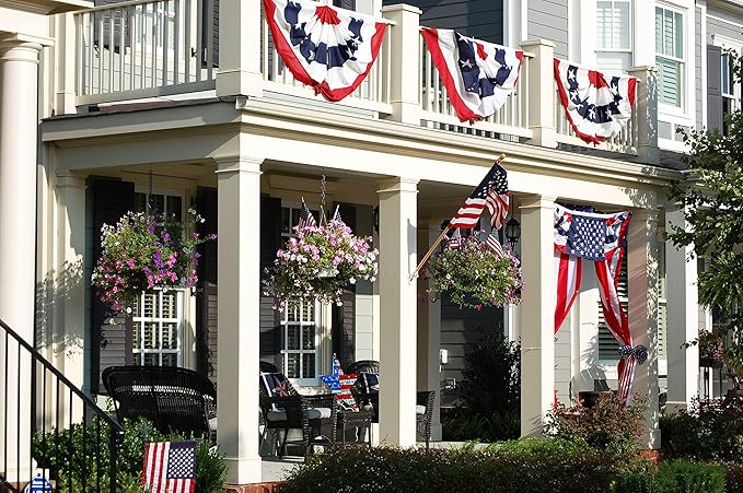 FRF FLAG American Flag Bunting 1.5x3 Ft (2 PCS), Embroidered Patriotic Bunting Flags, 4th of july Decorations Outdoor, with 3 Brass Grommets
