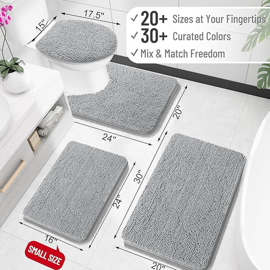 OLANLY Bathroom Rugs 32x20, Extra Soft Absorbent Chenille Bath Rugs, Rubber Backing Quick Dry, Machine Washable Bath Mats for Bathroom Floor, Tub and Shower, Home Decor Accessories, Light Grey
