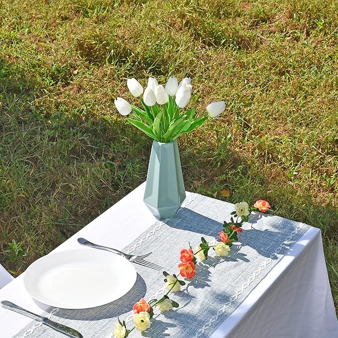 ONLY ART Artificial White Tulips 28 Pcs – 13.5 Inch PU Faux Flowers with Bendable Stems for Home Décor, Wedding Centerpieces, DIY Floral Arrangements, Table Decorations