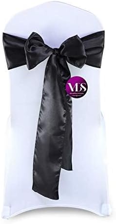 VDS Satin Chair Sashes Chair Cover Back Tie Sateen Bows Ribbon for Wedding Birthday Graduation Engagement Ceremony Event Party Banquet Venue Hotel All Dining Chair Decoration (25PC) (Black)