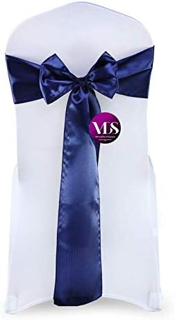 VDS Satin Chair Sashes Chair Cover Back Tie Sateen Bows Ribbon for Wedding Birthday Graduation Engagement Ceremony Event Party Banquet Venue Hotel All Dining Chair Decoration (150PC) (Navy Blue)