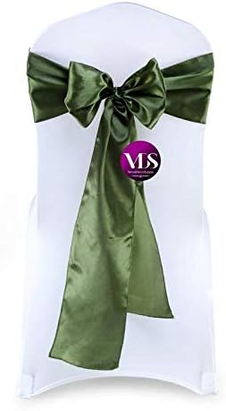 VDS Satin Chair Sashes Chair Cover Back Tie Sateen Bows Ribbon for Wedding Birthday Graduation Engagement Ceremony Event Party Banquet Venue Hotel All Dining Chair Decoration (50PC) (Olive Green)