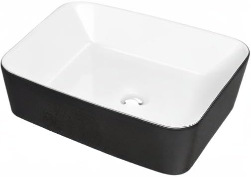 DeerValley DV-1V0001 Bathroom Vessel Sink 19" x 15" Above Counter Sink Rectangle Ceramic Bathroom Sink, Black and White Sinks