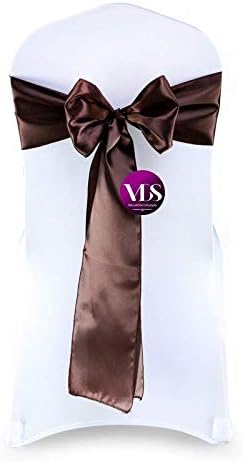 VDS Satin Chair Sashes Chair Cover Back Tie Sateen Bows Ribbon for Wedding Birthday Graduation Engagement Ceremony Event Party Banquet Venue Hotel All Dining Chair Decoration (10PC) (Chocolate Brown)