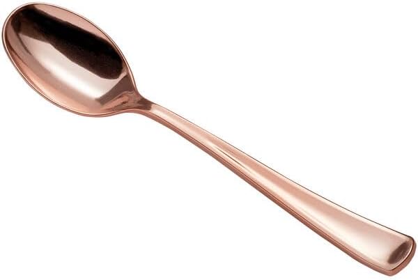 Classic Heavy Weight Plastic Spoons, 6.75 Inches, Rose Gold, 25 Pack, Disposable Teaspoons for Parties, Banquets, Catered Events