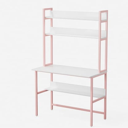 Aquzee 40 Inch Pink Desk with Shelves, Computer Desk with Hutch