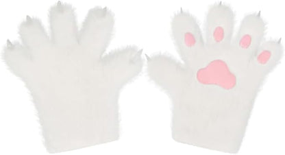 Faux fur wolf paw gloves with non-slip cat pad three-piece set, suitable for cosplay, Christmas, and Halloween party costumes