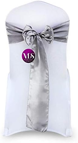 VDS Satin Chair Sashes Chair Cover Back Tie Sateen Bows Ribbon for Wedding Birthday Graduation Engagement Ceremony Event Party Banquet Venue Hotel All Dining Chair Decoration (50PC) (Silver Grey)