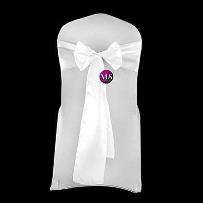 VDS Satin Chair Sashes Chair Cover Back Tie Sateen Bows Ribbon for Wedding Birthday Graduation Engagement Ceremony Event Party Banquet Venue Hotel All Dining Chair Decoration (300PC) (White)