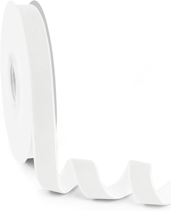 5/8" Wide Velvet Ribbon, 10 Yards - White Velvet Ribbon on Spool for Crafts, Gift Wrapping, DIY, Hair Bows, Wedding Invitations, Parties, Valentine's Day, and Christmas