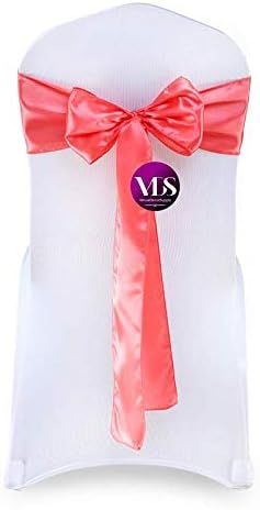 VDS Satin Chair Sashes Chair Cover Back Tie Sateen Bows Ribbon for Wedding Birthday Graduation Engagement Ceremony Event Party Banquet Venue Hotel All Dining Chair Decoration (125PC) (Coral)