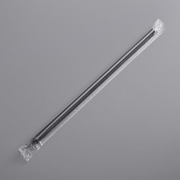 10 Inch Giant Black Wrapped Plastic Straws, Round, Disposable, 2000 Count per Case