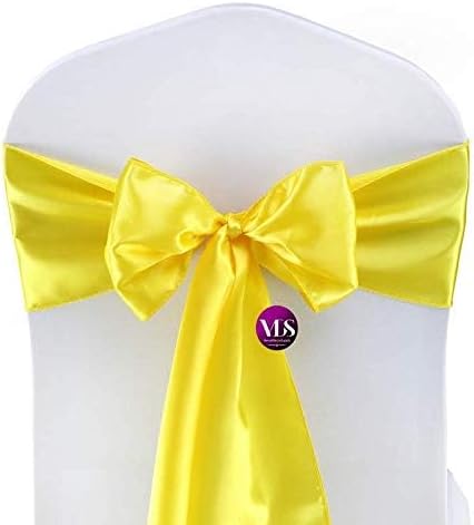 VDS Satin Chair Sashes Chair Cover Back Tie Sateen Bows Ribbon for Wedding Birthday Graduation Engagement Ceremony Event Party Banquet Venue Hotel All Dining Chair Decoration (10PC) (Yellow)