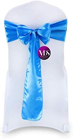 VDS Satin Chair Sashes Chair Cover Back Tie Sateen Bows Ribbon for Wedding Birthday Graduation Engagement Ceremony Event Party Banquet Venue Hotel All Dining Chair Decoration (200PC) (Blue)