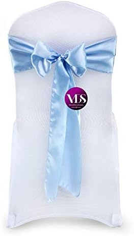 VDS Satin Chair Sashes Chair Cover Back Tie Sateen Bows Ribbon for Wedding Birthday Graduation Engagement Ceremony Event Party Banquet Venue Hotel All Dining Chair Decoration (150PC) (Baby Blue)