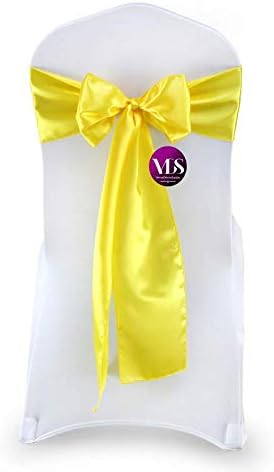 VDS Satin Chair Sashes Chair Cover Back Tie Sateen Bows Ribbon for Wedding Birthday Graduation Engagement Ceremony Event Party Banquet Venue Hotel All Dining Chair Decoration (25PC) (Yellow)