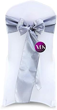 VDS Satin Chair Sashes Chair Cover Back Tie Sateen Bows Ribbon for Wedding Birthday Graduation Engagement Ceremony Event Party Banquet Venue Hotel All Dining Chair Décor (100PC)(Light Silver Grey)