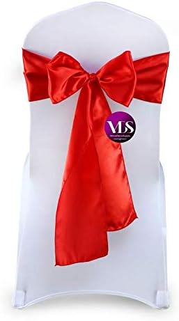 VDS Satin Chair Sashes Chair Cover Back Tie Sateen Bows Ribbon for Wedding Birthday Graduation Engagement Ceremony Event Party Banquet Venue Hotel All Dining Chair Decoration (150PC) (Red)