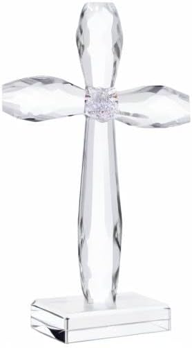 YWHL Crystal Standing Cross Decor, Religious Gifts for Women Men, Handmade Glass Holy Cross Collectible Figurines for Home Decoration, Easter Christmas Decoration for Pary