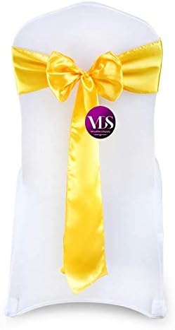 VDS Satin Chair Sashes Chair Cover Back Tie Sateen Bows Ribbon for Wedding Birthday Graduation Engagement Ceremony Event Party Banquet Venue Hotel All Dining Chair Decoration (150PC) (Yellow Gold)
