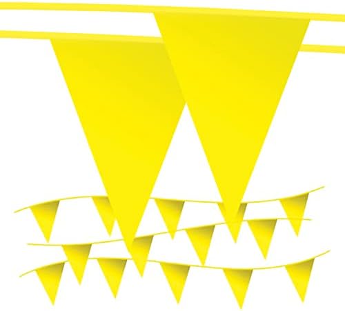 Pennant Banner Flags - OSHA 500lb Rated Safety Rooftop Flagging Traffic Party & Events - 105ft Strand Fade Resistant (Yellow, 12"x18"x105ft)