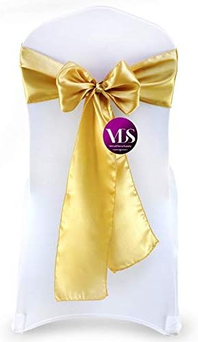 VDS Satin Chair Sashes Chair Cover Back Tie Sateen Bows Ribbon for Wedding Birthday Graduation Engagement Ceremony Event Party Banquet Venue Hotel All Dining Chair Decoration (250PC) (Gold)