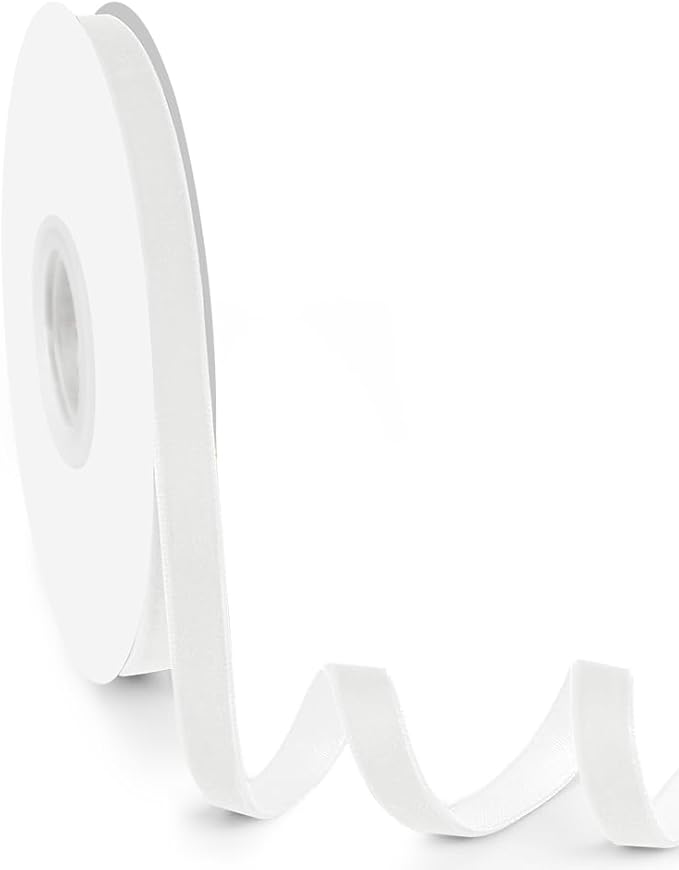 3/8" Wide Velvet Ribbon, 10 Yards - Thin White Velvet Ribbon on Spool for Crafts, Gift Wrapping, DIY, Hair Bows, Wedding Invitations, Parties, Valentine's Day, and Christmas
