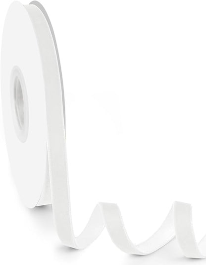 3/8" Wide Velvet Ribbon, 10 Yards - Thin White Velvet Ribbon on Spool for Crafts, Gift Wrapping, DIY, Hair Bows, Wedding Invitations, Parties, Valentine's Day, and Christmas