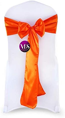 VDS Satin Chair Sashes Chair Cover Back Tie Sateen Bows Ribbon for Wedding Birthday Graduation Engagement Ceremony Event Party Banquet Venue Hotel All Dining Chair Decoration (100PC) (Orange)