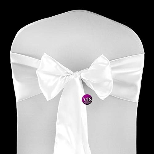 VDS Satin Chair Sashes Chair Cover Back Tie Sateen Bows Ribbon for Wedding Birthday Graduation Engagement Ceremony Event Party Banquet Venue Hotel All Dining Chair Decoration (200PC) (White)