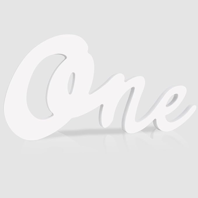 TONIFUL One Wooden Sign Cutout Letter for 1st Birthday Party Decorations Table Centerpieces for First Birthday White Letter Wooden Photo Booth Props Party Decorations Supplies