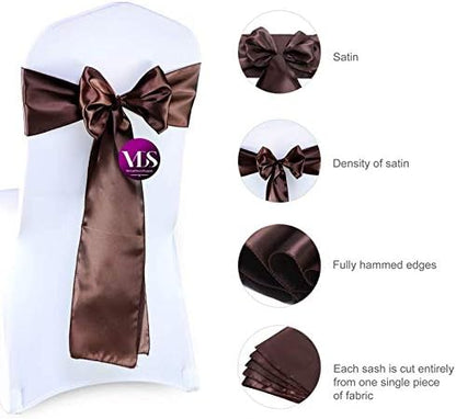 VDS Satin Chair Sashes Chair Cover back Tie Sateen Bows Ribbon for Wedding Birthday Graduation Engagement Ceremony Event Party Banquet Venue Hotel all Dining Chair Decoration (250PC) (Chocolate Brown)