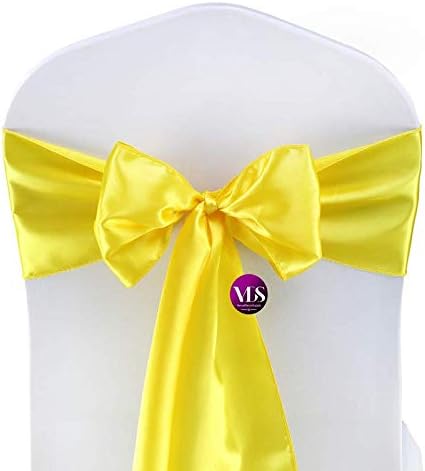 VDS Satin Chair Sashes Chair Cover Back Tie Sateen Bows Ribbon for Wedding Birthday Graduation Engagement Ceremony Event Party Banquet Venue Hotel All Dining Chair Decoration (100PC) (Yellow)