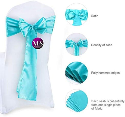 VDS Satin Chair Sashes Chair Cover Back Tie Sateen Bows Ribbon for Wedding Birthday Graduation Engagement Ceremony Event Party Banquet Venue Hotel All Dining Chair Decoration (125PC) (Teal)