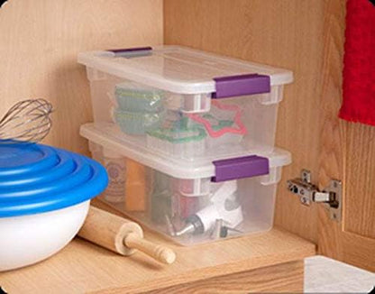 Sterilite 17511712 6 Quart Clearview Latch Storage Container with Plum Handles