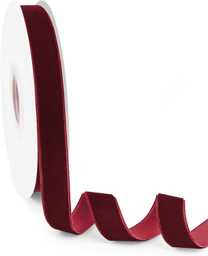 5/8" Wide Velvet Ribbon, 10 Yards -Burgundy Vine Red Velvet Ribbon on Spool for Crafts, Gift Wrapping, DIY, Hair Bows, Wedding Invitations, Parties, Valentine's Day, and Christmas