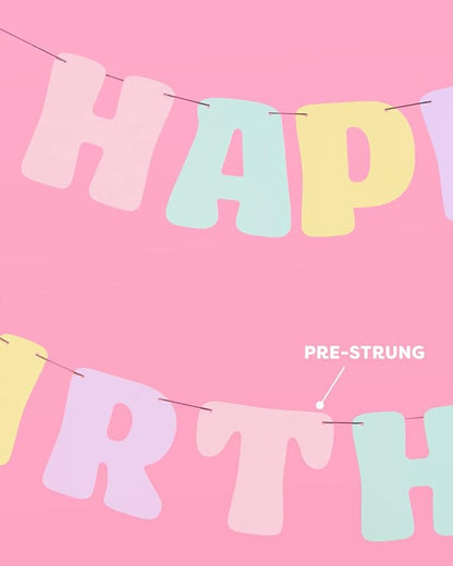 xo, Fetti Pastel Happy Birthday Banner - 1 Piece | Rainbow Bday Party Decorations, Cute Birthday Decor, Sweet 16, 21st