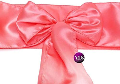 VDS Satin Chair Sashes Chair Cover Back Tie Sateen Bows Ribbon for Wedding Birthday Graduation Engagement Ceremony Event Party Banquet Venue Hotel All Dining Chair Decoration (200PC) (Coral)