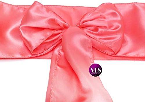 VDS Satin Chair Sashes Chair Cover Back Tie Sateen Bows Ribbon for Wedding Birthday Graduation Engagement Ceremony Event Party Banquet Venue Hotel All Dining Chair Decoration (10PC) (Coral)
