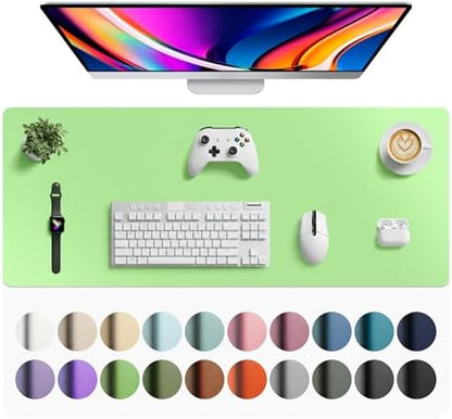 Aothia Faux Leather Desk Mat - Large Mouse Pad, Non-Slip PU Leather Blotter, Waterproof Writing Surface for Office and Home (Foam Green, 42" x 17")
