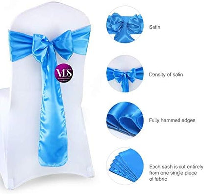 VDS Satin Chair Sashes Chair Cover Back Tie Sateen Bows Ribbon for Wedding Birthday Graduation Engagement Ceremony Event Party Banquet Venue Hotel All Dining Chair Decoration (250PC) (Blue)