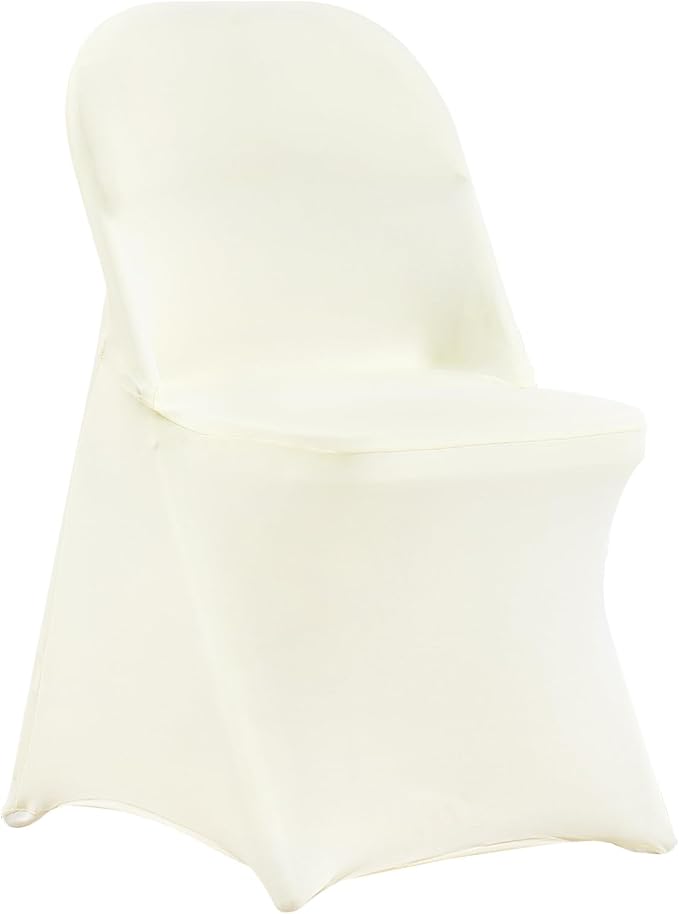 VEVOR Stretch Spandex Folding Chair Covers, Universal Fitted Chair Cover, Removable Washable Protective Slipcovers, for Wedding, Holiday, Banquet, Party, Celebration, Dining (50PCS Ivory White)