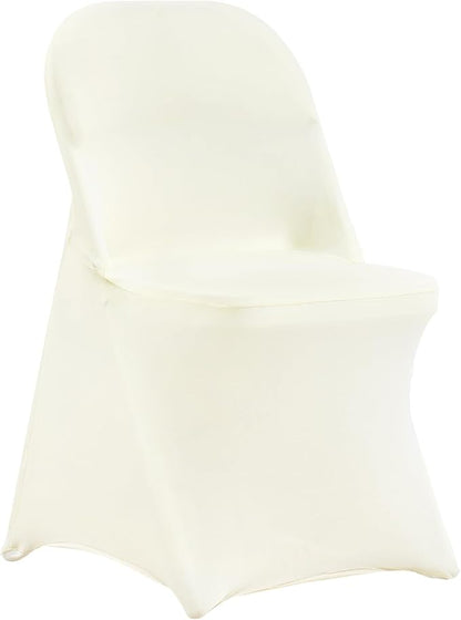 VEVOR Stretch Spandex Folding Chair Covers, Universal Fitted Chair Cover, Removable Washable Protective Slipcovers, for Wedding, Holiday, Banquet, Party, Celebration, Dining (50PCS Ivory White)