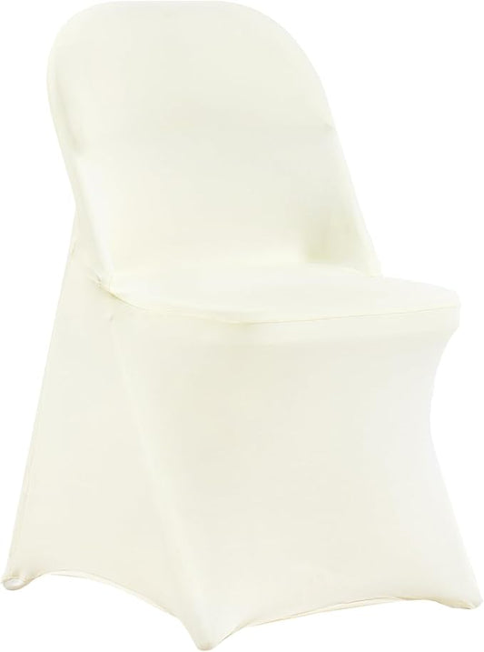 VEVOR Stretch Spandex Folding Chair Covers, Universal Fitted Chair Cover, Removable Washable Protective Slipcovers, for Wedding, Holiday, Banquet, Party, Celebration, Dining (50PCS Ivory White)