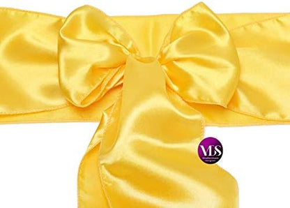 VDS Satin Chair Sashes Chair Cover Back Tie Sateen Bows Ribbon for Wedding Birthday Graduation Engagement Ceremony Event Party Banquet Venue Hotel All Dining Chair Decoration (25PC) (Yellow Gold)